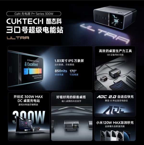 300W+1.83英寸屏！酷態科30號超級電能站Ultra今晚開售：551.65元起