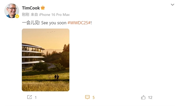 iOS 26要來了！蘋果CEO庫克預告WWDC：一會見