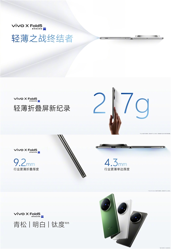 217g史上輕大折疊！vivo X Fold5發布：6999元起